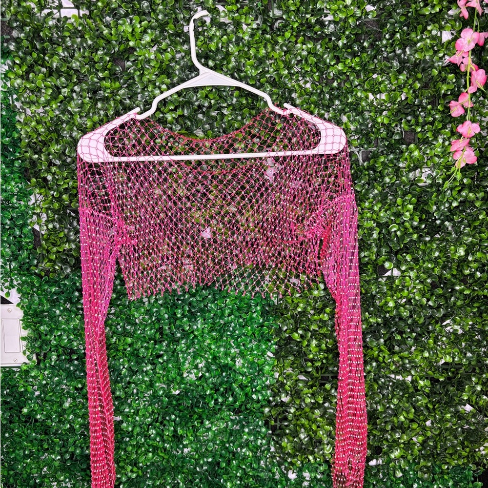 Elegant Pink Mesh Women's Shrug